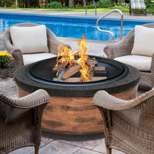 Load image into Gallery viewer, Sun Joe SJFP35-RW-STN 35-Inch Cast Stone Base, Wood Burning Fire Pit w/Dome Screen and Poker, Rustic Wood