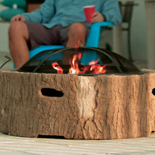 Load image into Gallery viewer, Martha Stewart MTS-FP35-FB 35 In Cast Stone Base, Wood Burning Fire Pit w/ 26 In Mesh Spark Guard Screen, Log Poker (Faux Bois)