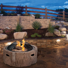 Load image into Gallery viewer, Martha Stewart MTS-FP35-FB 35 In Cast Stone Base, Wood Burning Fire Pit w/ 26 In Mesh Spark Guard Screen, Log Poker (Faux Bois)