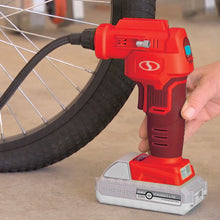 Load image into Gallery viewer, Sun Joe 24V-AJC-LTE-RED-RM 24-Volt iON+ Cordless Portable Air Compressor Kit with Nozzle Adapters, Automatic Digital Pressure Gauge, Built-in LED Light &amp; Case, 2.0-Ah Battery and Charger (Red) (Certified Refurbished)
