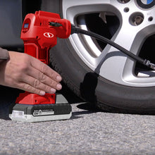 Load image into Gallery viewer, Sun Joe 24V-AJC-LTW-RED 24-Volt iON+ Cordless Portable Air Comporessor Kit | W/ 1.3-Ah Battery, Charger, Storage Bag, and Nozzle Adapters (Red)
