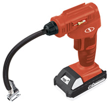 Load image into Gallery viewer, Sun Joe 24V-AJC-LTW-RED 24-Volt iON+ Cordless Portable Air Comporessor Kit | W/ 1.3-Ah Battery, Charger, Storage Bag, and Nozzle Adapters (Red)
