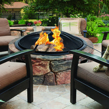 Load image into Gallery viewer, Sun Joe SJFP35-STN-LSN 35-in. Cast Stone Base, Wood Burning Fire Pit w/Dome Screen and Poker, Large Stone

